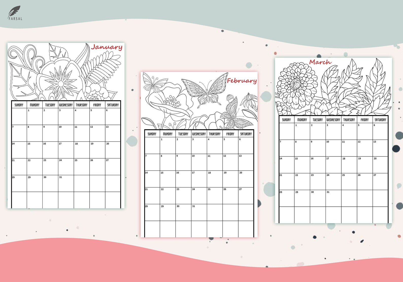 monthly calendar coloring pages 2022 monthly calendar planner etsy