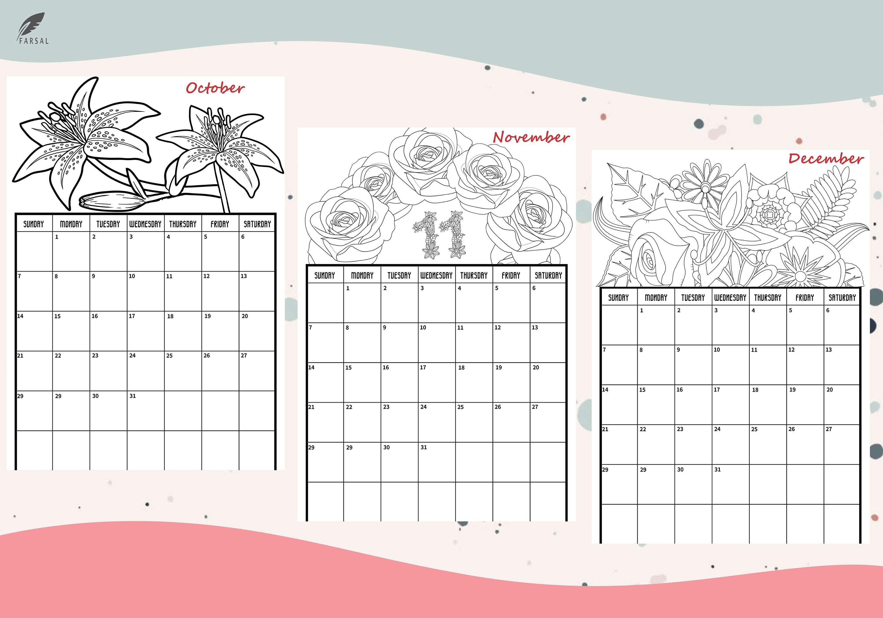 monthly calendar coloring pages 2022 monthly calendar planner etsy