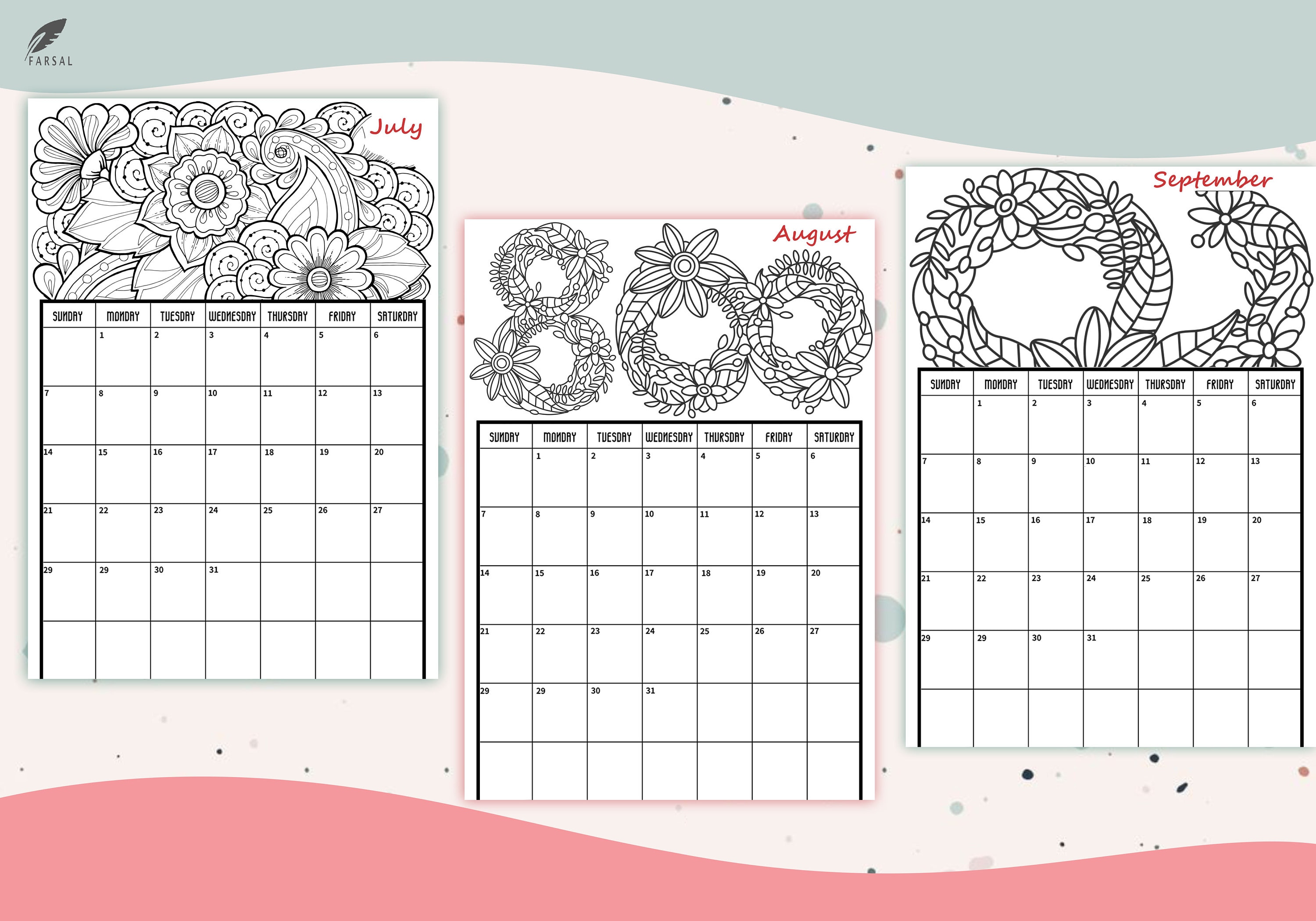 monthly calendar coloring pages 2022 monthly calendar planner etsy