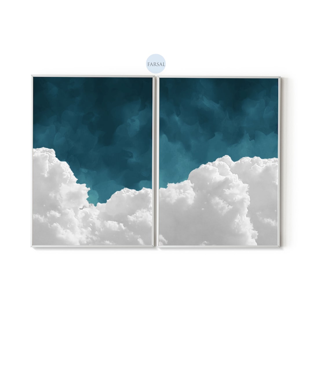 2 Piece Clouds Wall Art Clouds Canvas Wall Art Print Blue Etsy