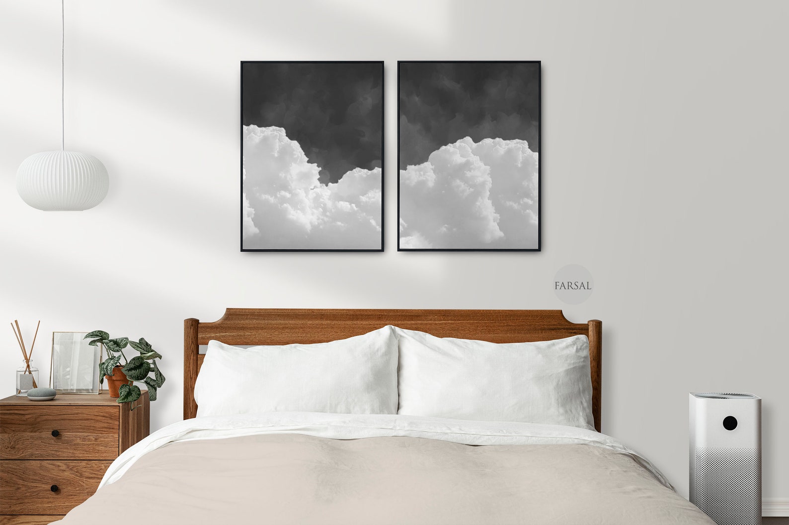 2 Piece Clouds Wall Art, Clouds Canvas Wall Art Print, Black and White
