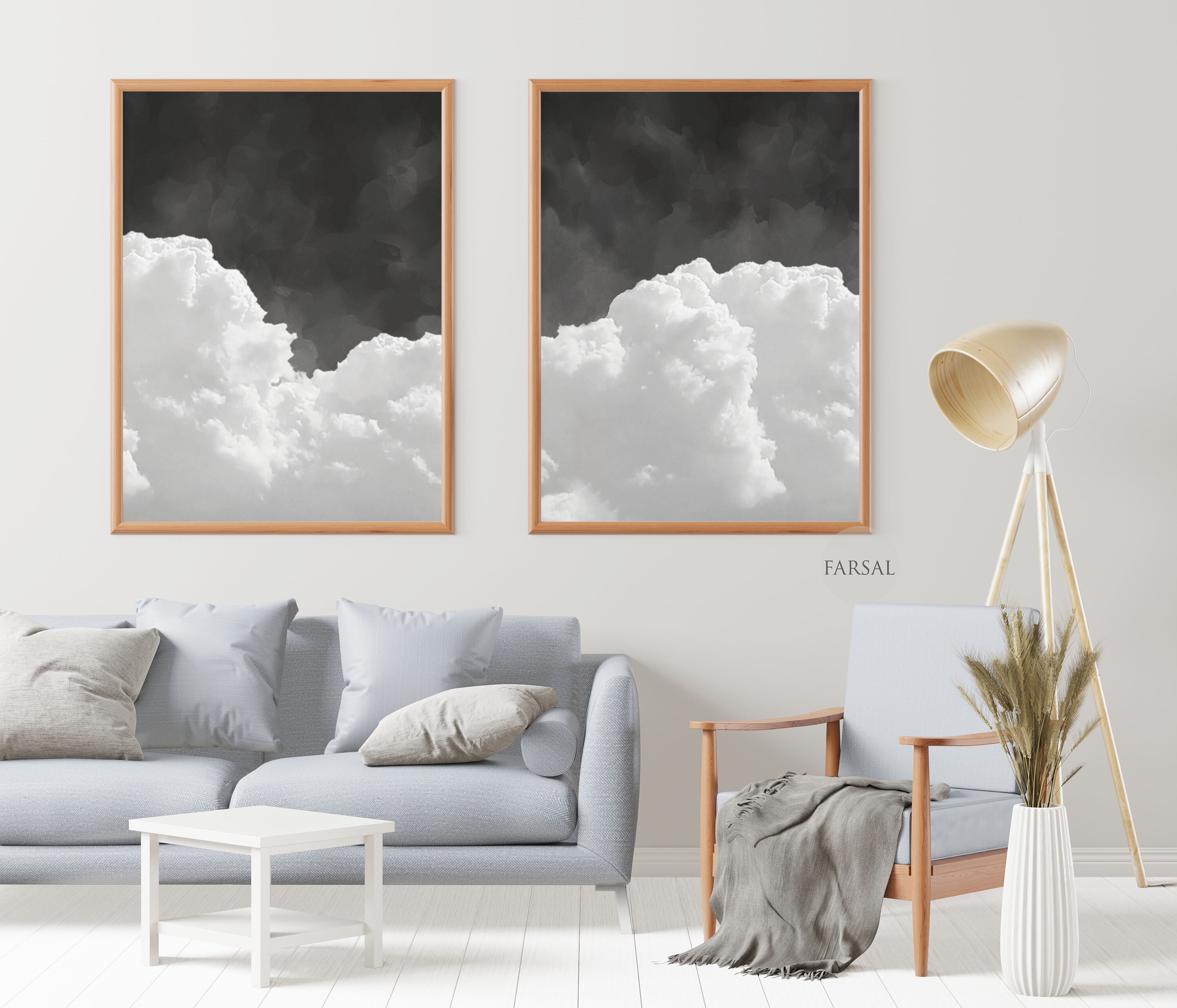 2 Piece Clouds Wall Art, Clouds Canvas Wall Art Print, Black and White