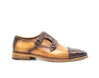 Handmade Brown Monk Dress Patina Shoes