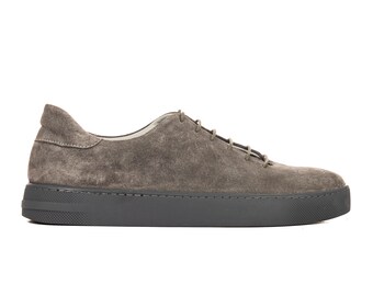 Gacco's Genuine Suede Leather Low-Top Grey Color Sneakers