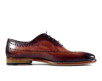 Hecho a mano lujo clásico cuero marrón hombres vestido patina zapatos para él
