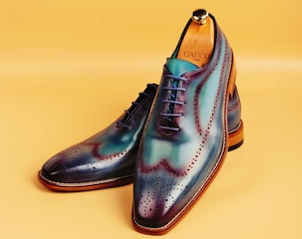 Ocean Blue Patina Leather Dress Shoes: Handmade Turkish Luxury