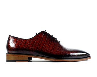 Handmade Burgundy Anaconda Leather Dress Shoes: Calf Leather