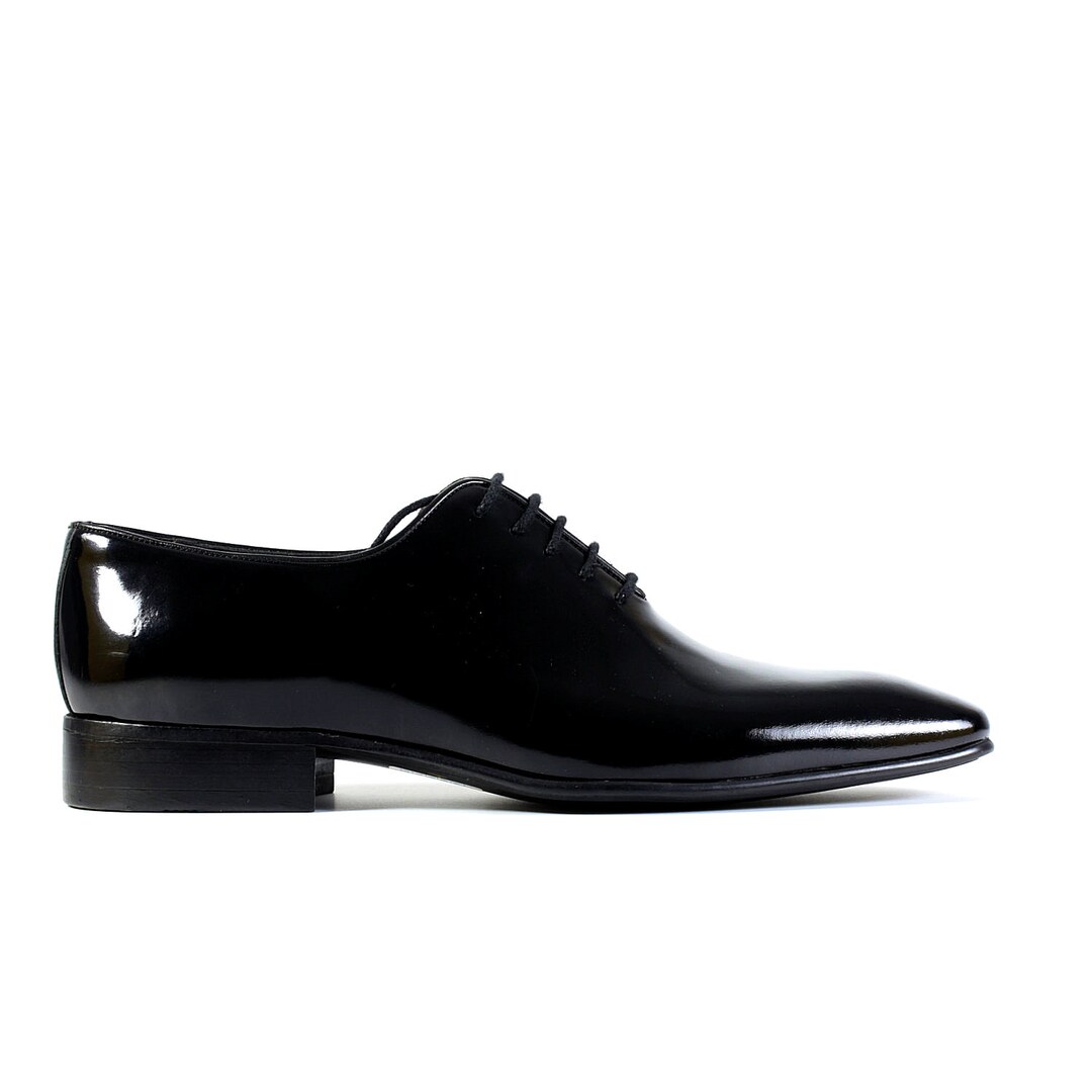 View of Handmade Black Patent Leather Oxford Dress Shoes, Calf Leather - Etsy
