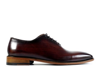 Handmade Burgundy Leather Wholecut Dress Shoes: Mens Calf Leather