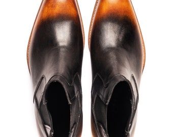 Handmade Luxury Mens Leather Patina Dress Boots, Men Dress Shoes