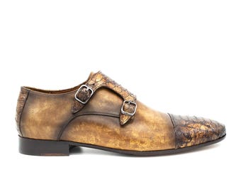 Handmade Brown Monk Dress Patina Shoes