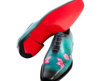pink and blue dress shoes Handmade Patina Leather & Belt Set: Men's Formal Footwear VetsDaySale Black sweater dress with color:charcoal grey black mens boots