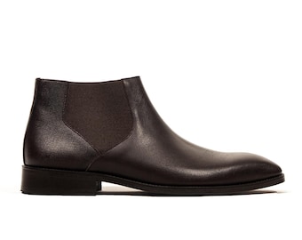Handmade Luxury Mens Brown Leather Dress Boots, Men Dress Shoes