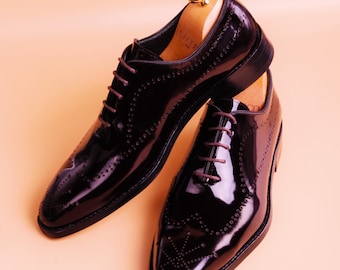 Handmade Bordeaux Patent Leather Oxford Dress Shoes