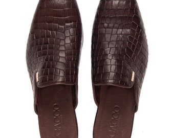 Pantuflas de piel con estampado de cocodrilo Gacco
