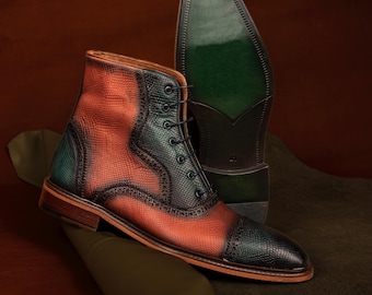 Handmade Leather Patina Boots: Colorful Mens Dress Boots