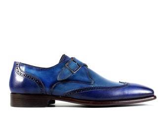 Blue Moon Monk Leather Men Dress Patina Shoes