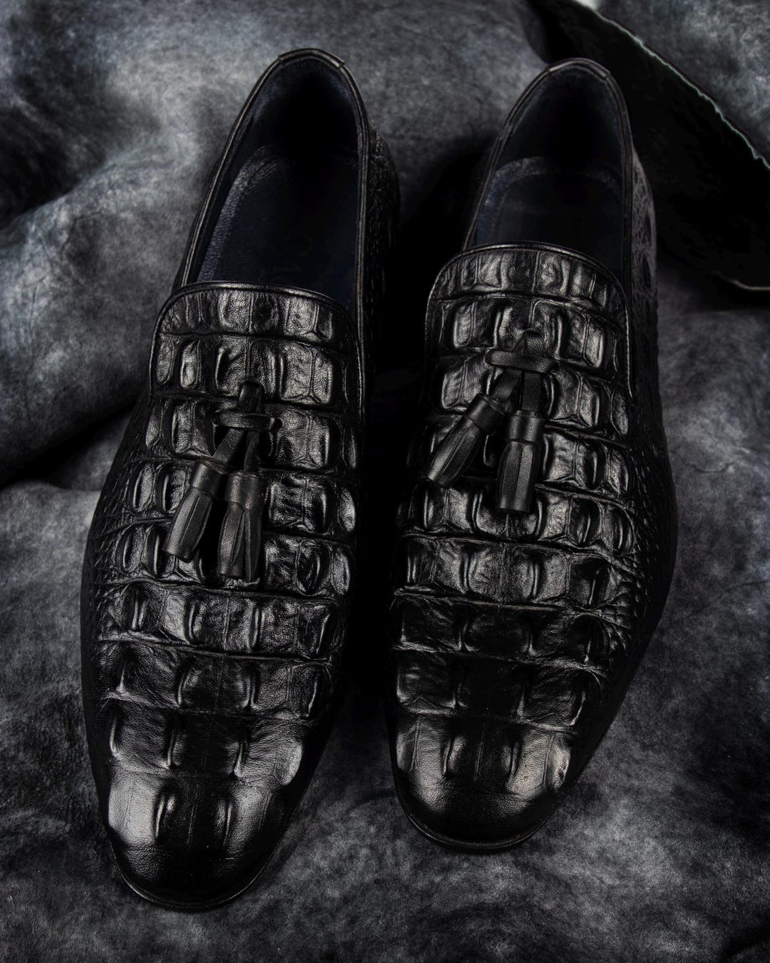 Black Crocodile Embossed Leather Loafers | Men's Slip-ons | Leather ...