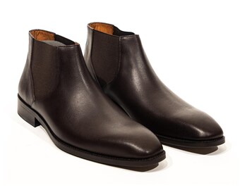 Handmade Luxury Mens Brown Leather Dress Boots, Men Boots