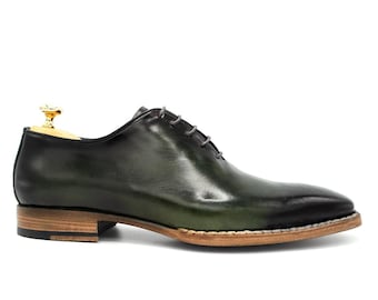 Handmade Patina Leather Dress Shoes: Classic Oxford Style