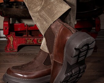 Handmade Luxury Men Brown Nubuck and Leather Boots, Men Shoes
