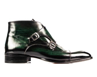 Green Patina Leather Sole Dress Boots