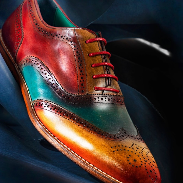 Mens Leather Dress Shoes, Luxury Handmade, Classic Leather Shoes, Mixed Color