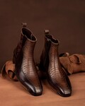 Handmade Brown Buffalo & Piton Leather Dress Boots - 6 Inch