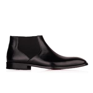 Handmade Luxury Men Bright Black Leather Dress Boots, Men Dress Shoes
