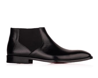 Handmade Black Leather Chelsea Boots: Men's Dress Shoes