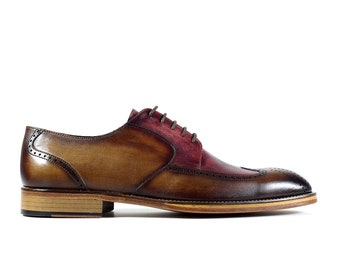 Tobacco with Pink Derby Shoes, Mens Shoe, Handmade Calf Leather