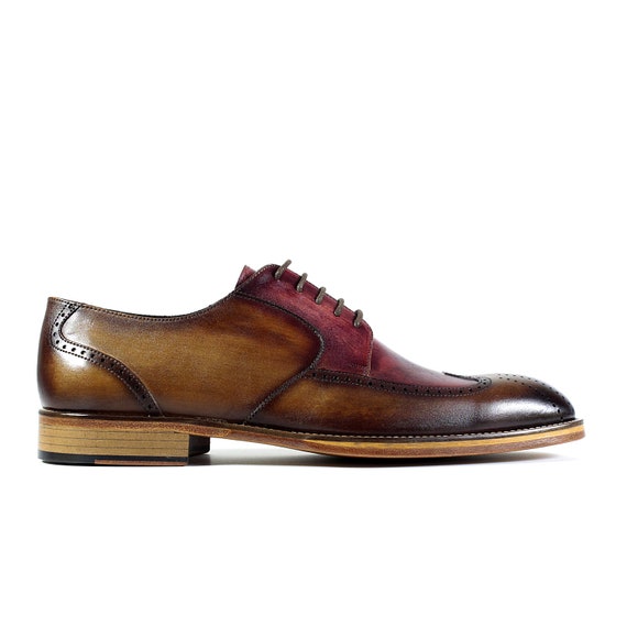 Tobacco with Pink Derby Shoes, Mens Shoe, Handmade Calf Leather