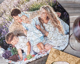 Wooden jigsaw custom puzzle, family puzzle, board game, 3d puzzle, family gift, personalized phot puzzle, gift for family