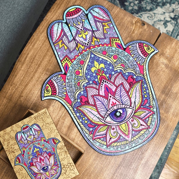 Hamsa hand wooden jigsaw puzzle, Israel wall decor, evil eye puzzle, protection sign, shaped jigsaw puzzle, 3d puzzle