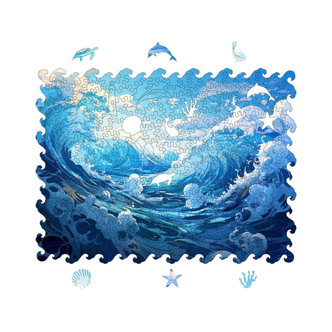 Blue Ocean Wooden Jigsaw Puzzle for Adults, Custom Picture Puzzle, Gift ...