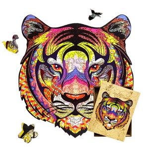 Tiger puzzle, wooden picture puzzle, animal puzzle, family gift, laser cut puzzle, shaped puzzle, wood board game