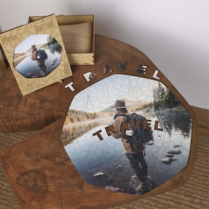 Reiscadeau - aangepaste puzzel van foto, houten puzzel, cadeau avontuurliefhebber, bergkunst aan de muur, fotocadeau, aangepaste kaartpuzzel