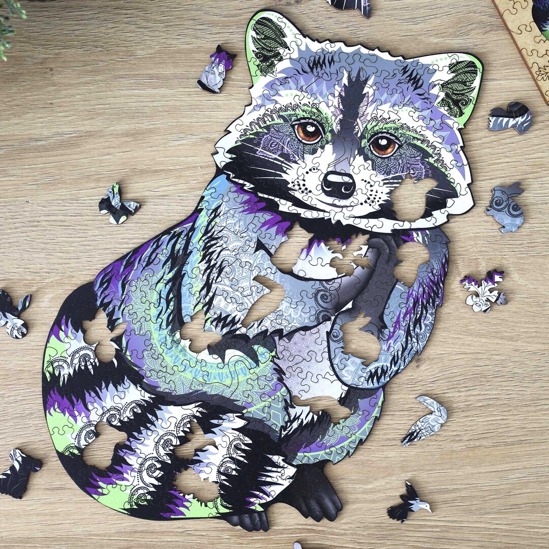 Raccoon Wooden Jigsaw Puzzle - Preschool Gift for Kids - Eco-friendly ...