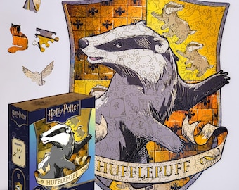Hufflepuff Wooden Puzzle, Harry Potter Wooden Jigsaw Box, Unique Gift for Harry Potter Fan, Hogwarts Puzzle for Adult, Secret Hogwarts Quest