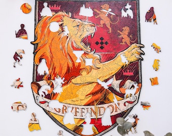 Gryffindor Crest Puzzle, Harry Potter Jigsaw Puzzle with Secret Task, Interactive Hogwarts Crest Jigsaw Gift  for Fans, Kids, Home HP Decor