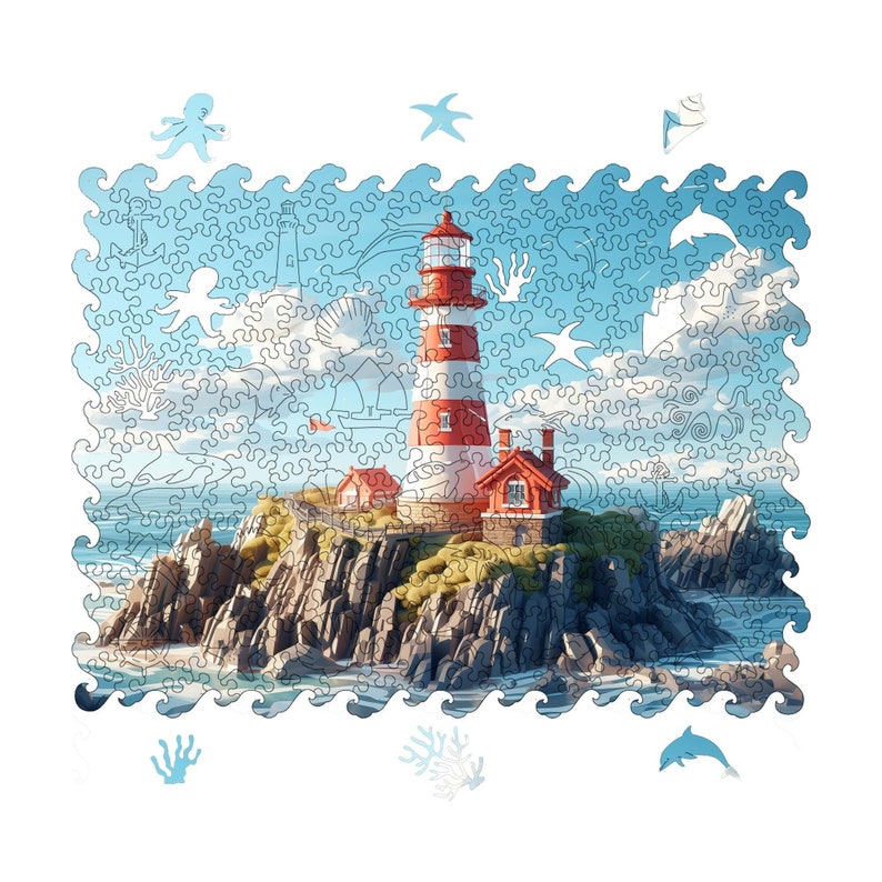 Lighthouse and ocean jigsaw puzzle, picture puzzle, gifts for friends, family puzzle, lighthouse wall art