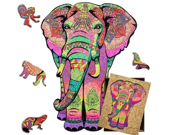 Wooden jigsaw puzzle for Adults and Kids Elephant, Ideal gift for any reason, Laser cut puzzle, Wood board game, 3d puzzle kids, Family game