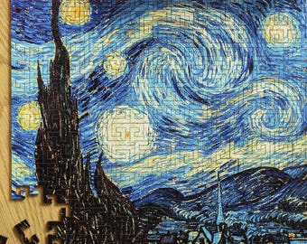 The Starry night art maze puzzle, jigsaw wooden puzzle, famous painting, unique shapes, gifts for friends, picture puzzle