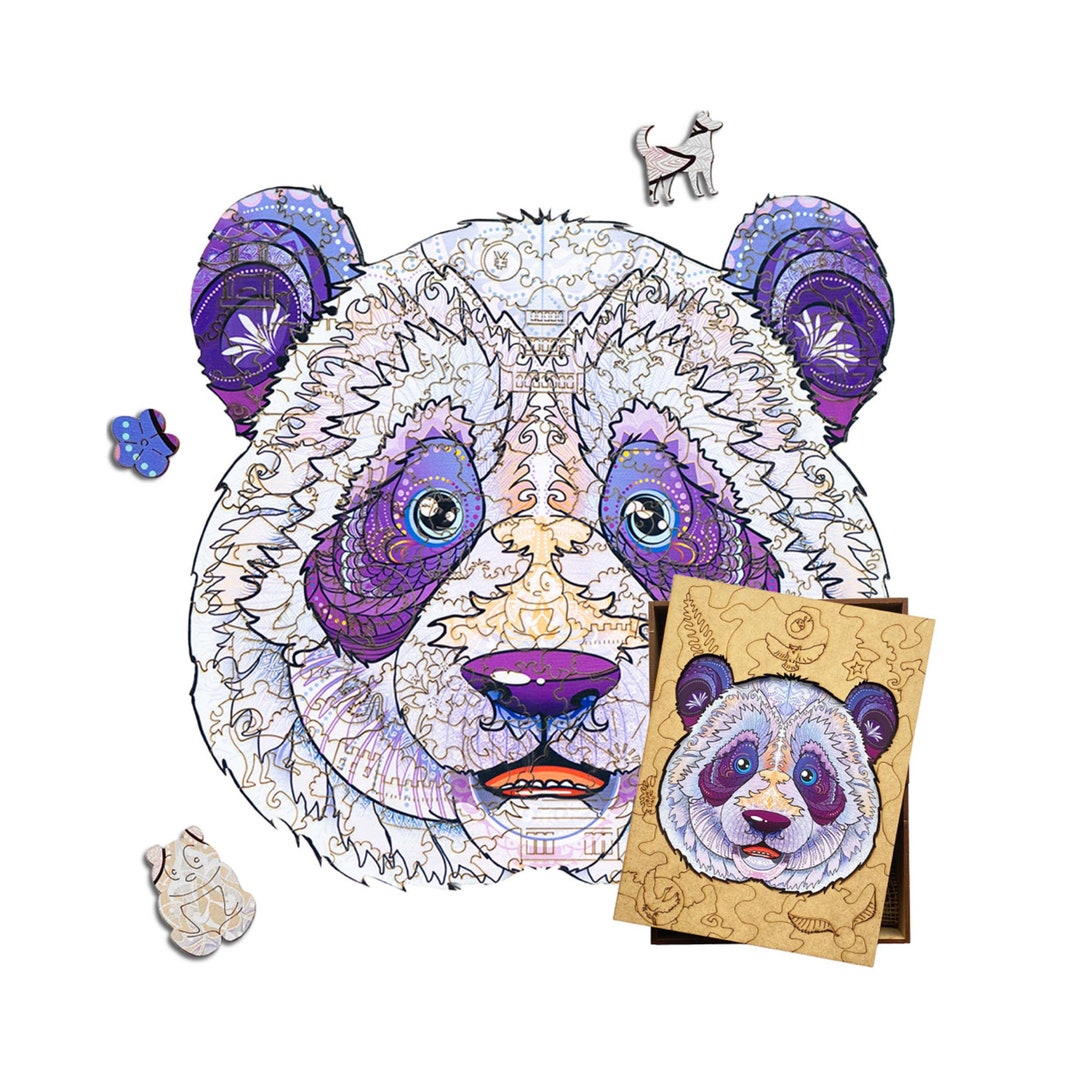 Wooden Jigsaw Puzzle for Adults and Kids Panda, Wood Puzzle Box, 3d ...