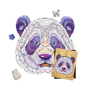 Wooden jigsaw puzzle for adults and kids Panda, Wood puzzle box, 3d Puzzle, Laser cut puzzle, adults mosaic, puzzle gift