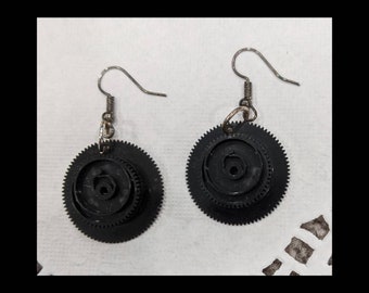 Upcycled Gear Earrings, Computer Jewelry Electronics, Steampunk, Industrial, Repurposed, Geek Hook Earrings, Recycled