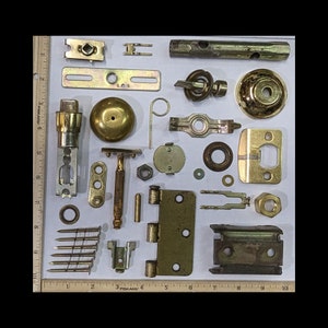 Mixed Lot of 26+ Random Metal Parts, Craft Supplies, Robot Parts, Electronic Parts, Junk Pieces, Metal Scrap. Assemblage Materials