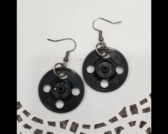 Upcycled Spindle Earrings, Computer Jewelry Electronics, Steampunk, Industrial, Repurposed, Geek Hook Earrings, Recycled