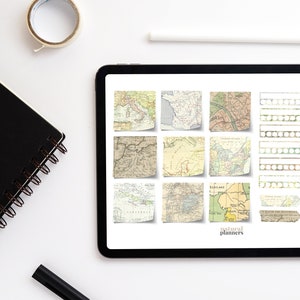 Map Digital Planner Stickers, Vintage Map GoodNotes Stickers, Travel Stickers, Holiday Stickers, Functional Planner Stickers, PNGs