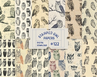 Owl Stamp Papers, Ink Printed Seamless Patterns, Country Animal Seamless Patterns, Scrapbook Paper